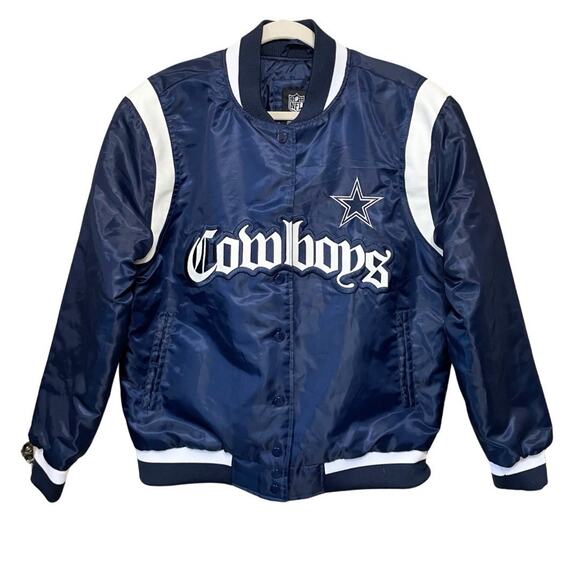 Dallas Cowboys NFL Team Apparel Satin Padded Jacket Men S Full-Snap Bomber NEW
